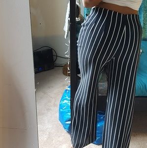 Vertically Stripped Wide Leg Trousers